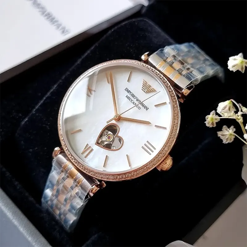 Emporio Armani Gianni T-Bar Automatic Open Heart Dial Ladies Watch- AR60049